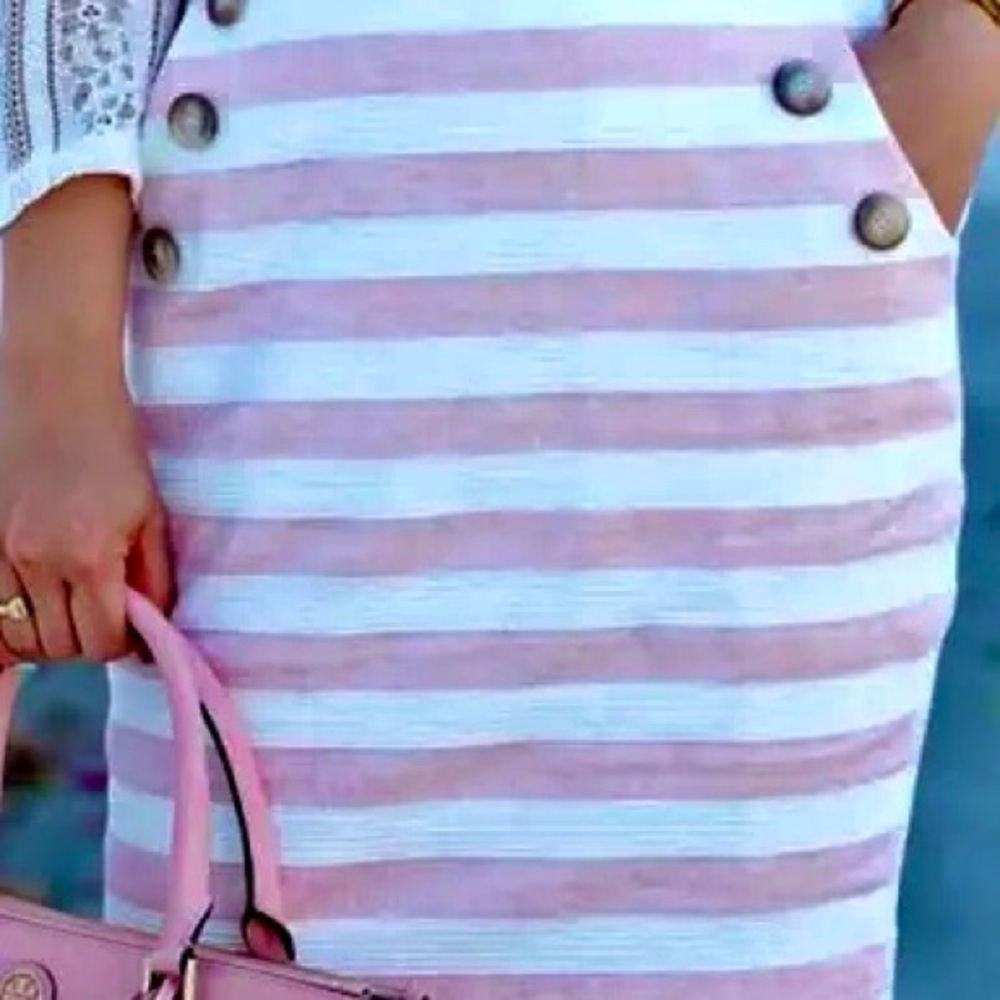 LOFT high waisted pink and white striped pencil skirt- Size 6 NWT